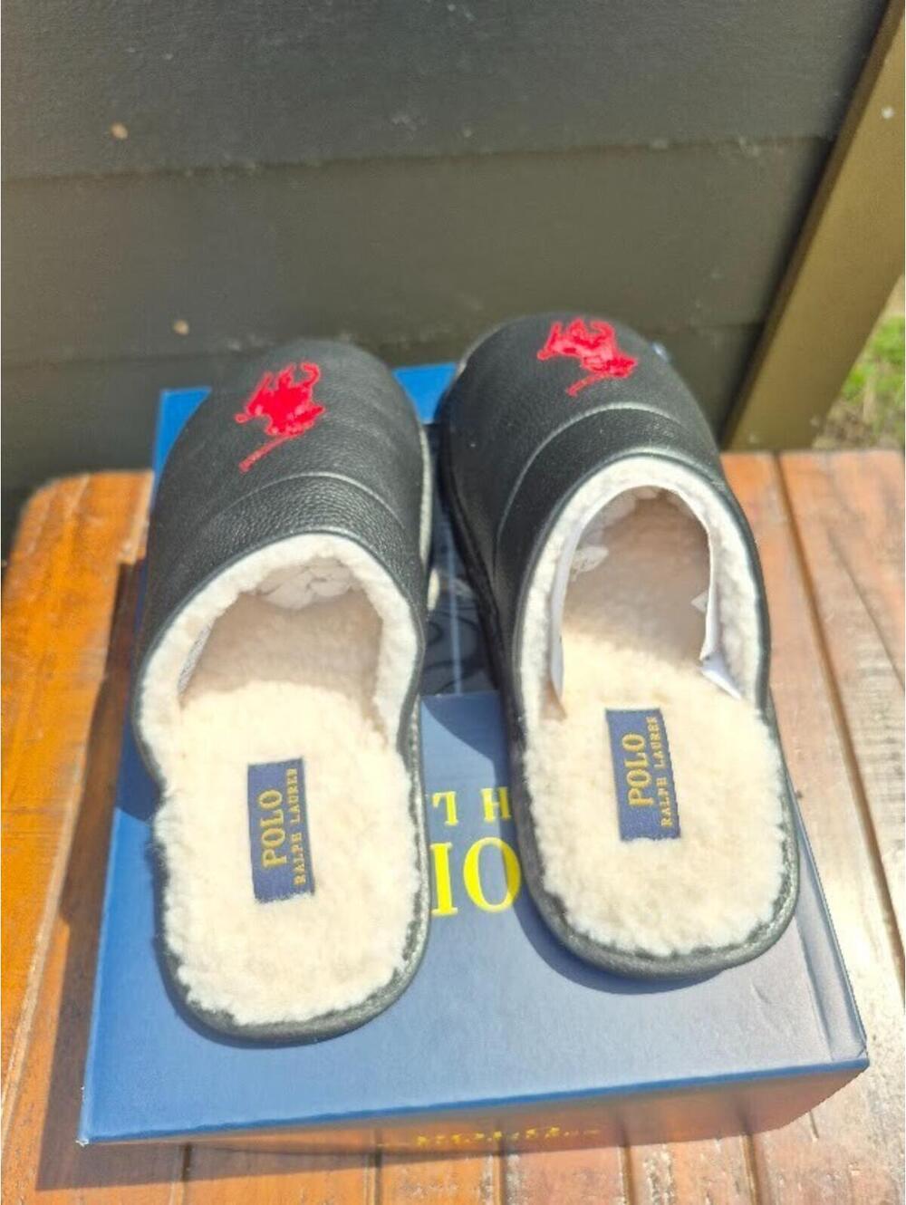 Polo Ralph Lauren Irving Leather Slippers  Black Size 9 SML4726ARL Big Pony Red - Picture 4 of 8